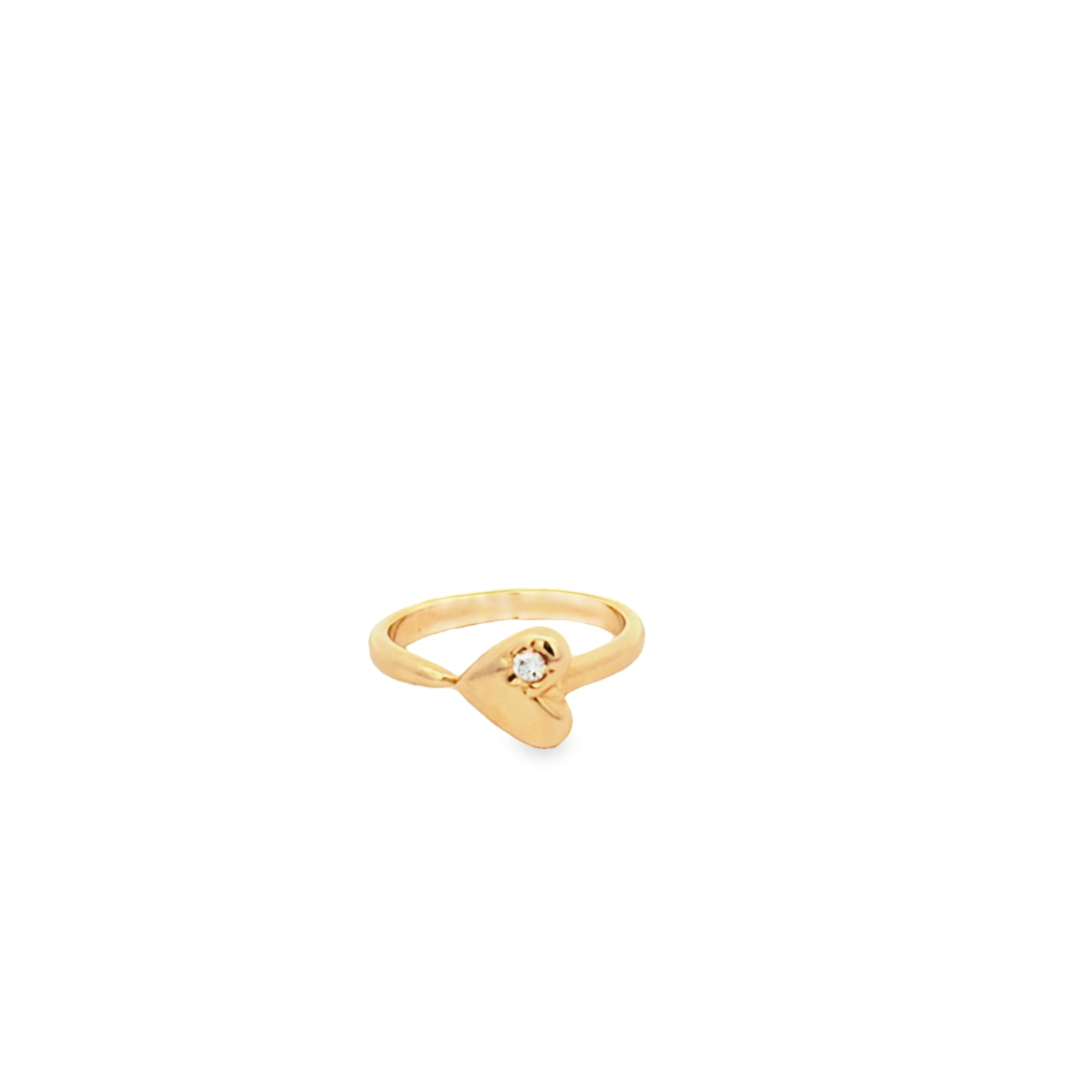 18K yellow gold Lover Rings with entwined hearts and 2.1mm VS1 natural diamond, handcrafted in NYC.