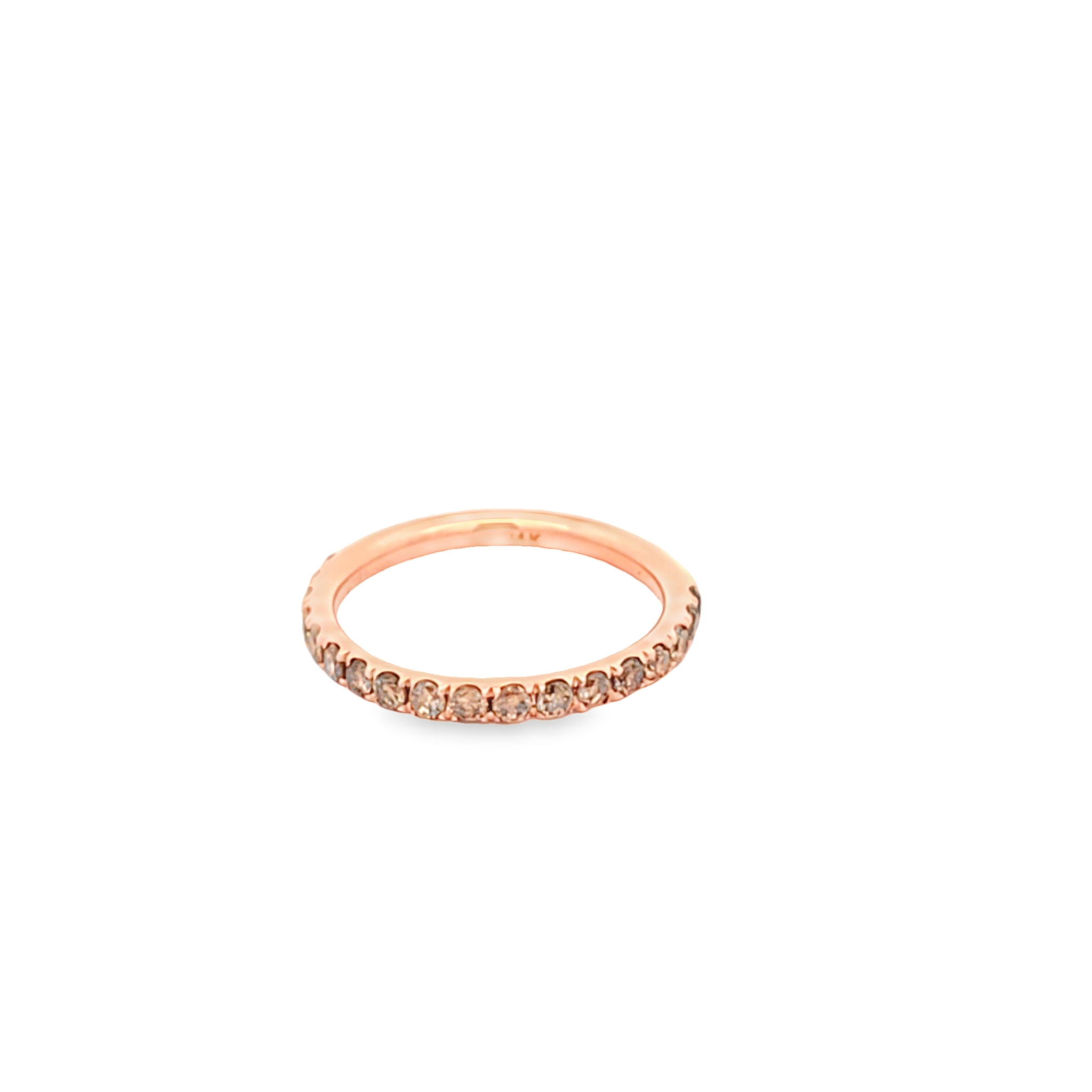 Champagne diamond wedding band in 14K rose gold with 0.76 carats sparkling champagne diamonds, 2.3mm width, size 6.