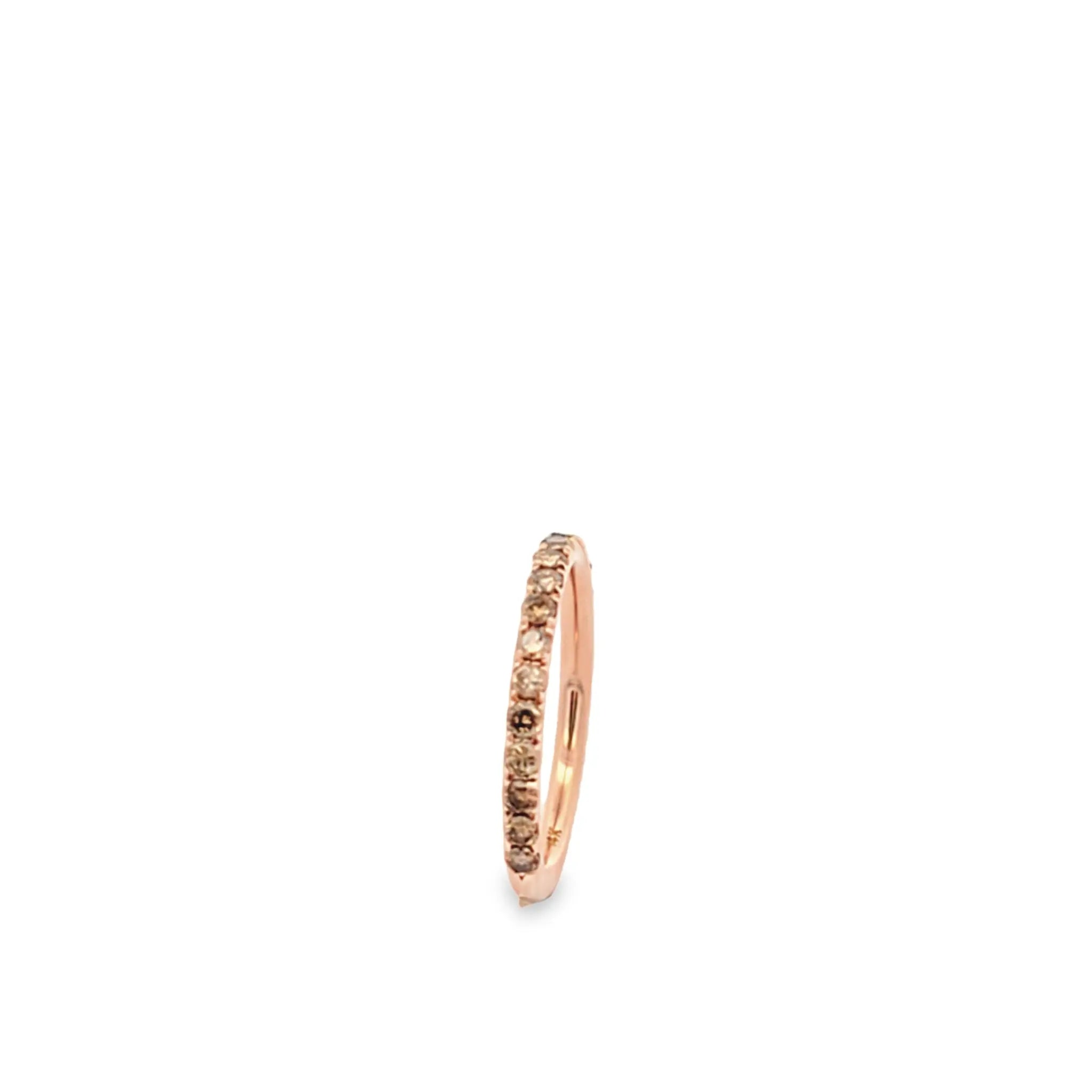 Champagne diamond wedding band in 14K rose gold with 0.76 carats of sparkling champagne diamonds, 2.3mm wide, size 6.