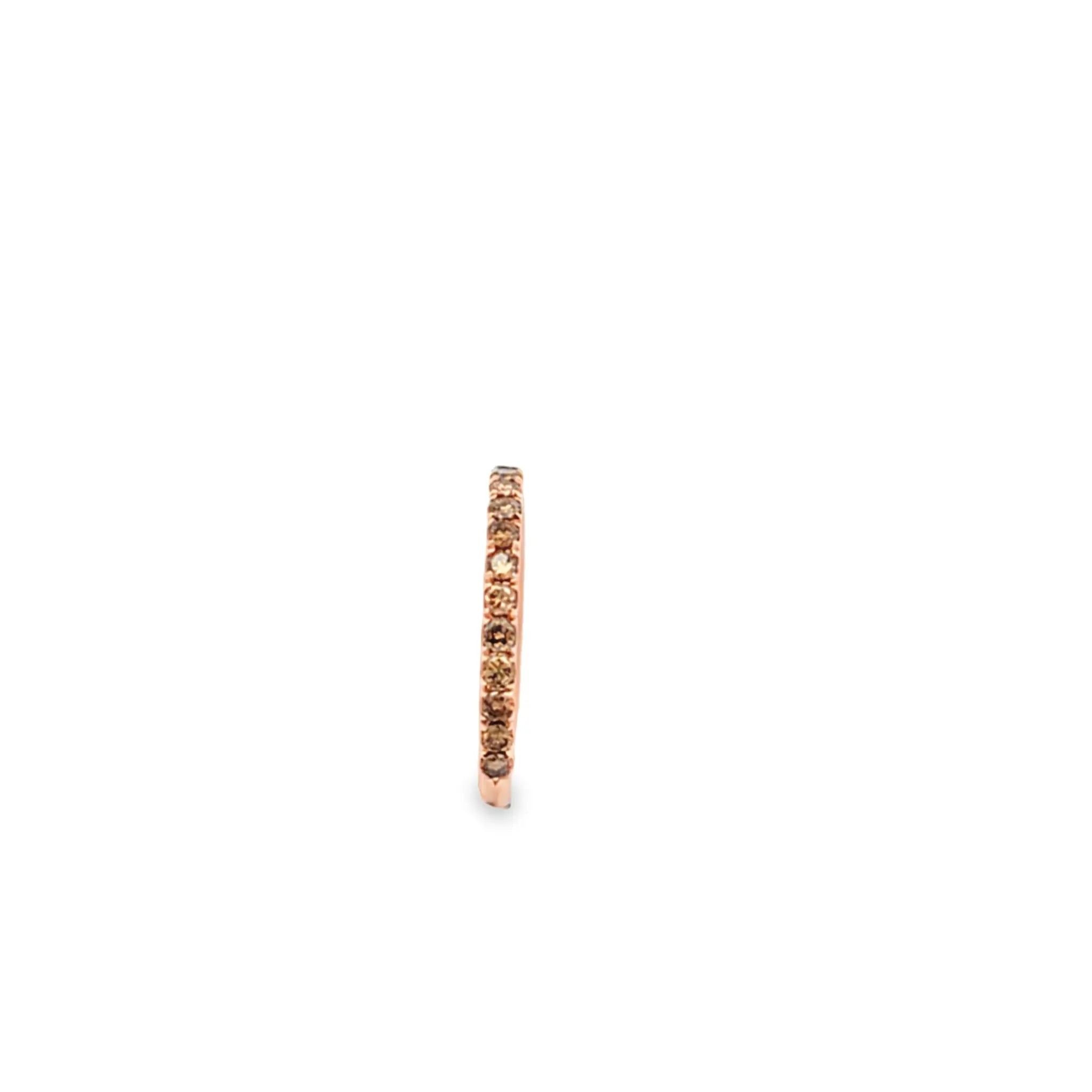 14K rose gold champagne diamond wedding band with 0.76 carats sparkling diamonds, 2.3mm width, size 6