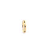 18K yellow gold Solace band with starburst design and blue sapphires