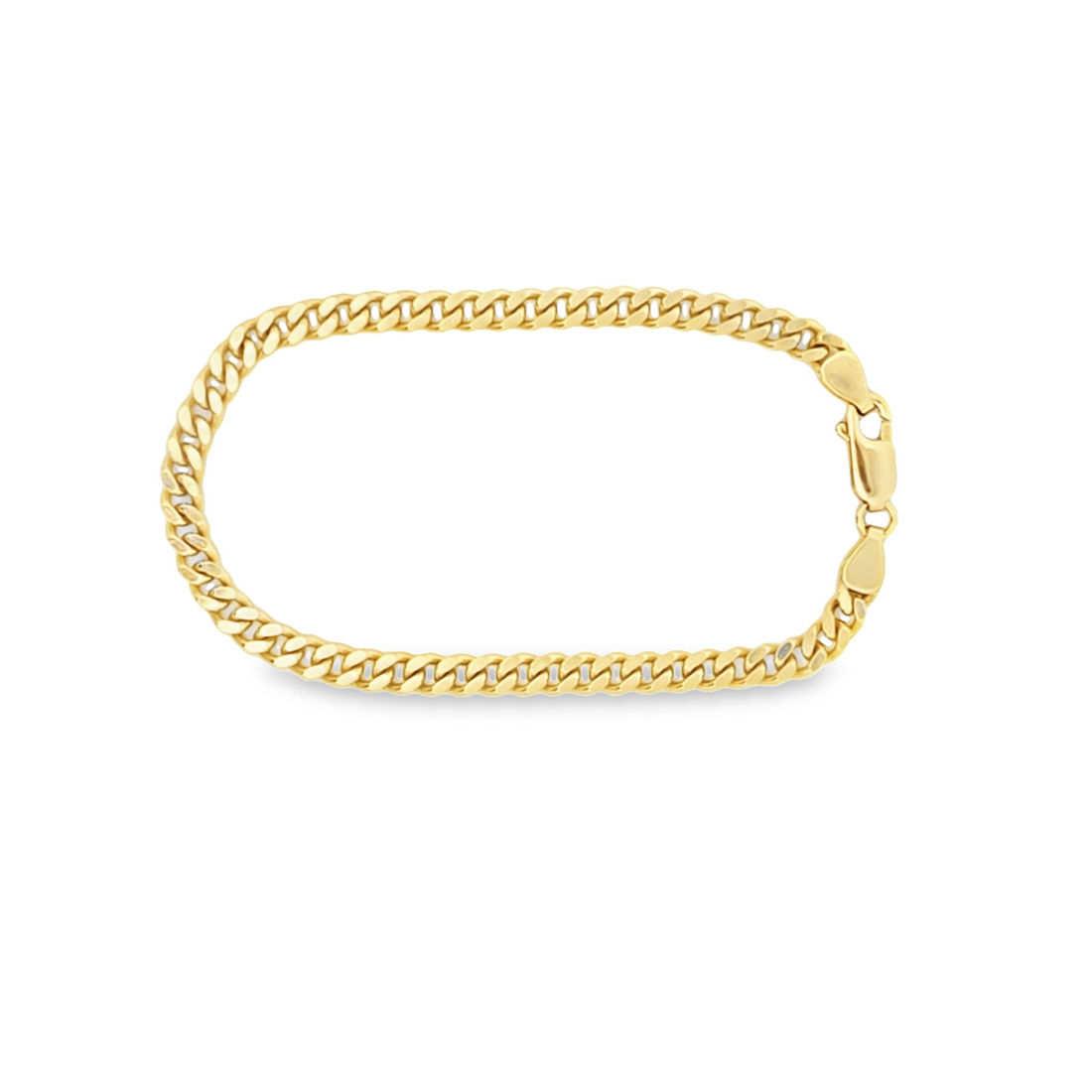 18K yellow gold Cuban chain bracelet with lobster clasp, 7 inches long, solid Miami link design