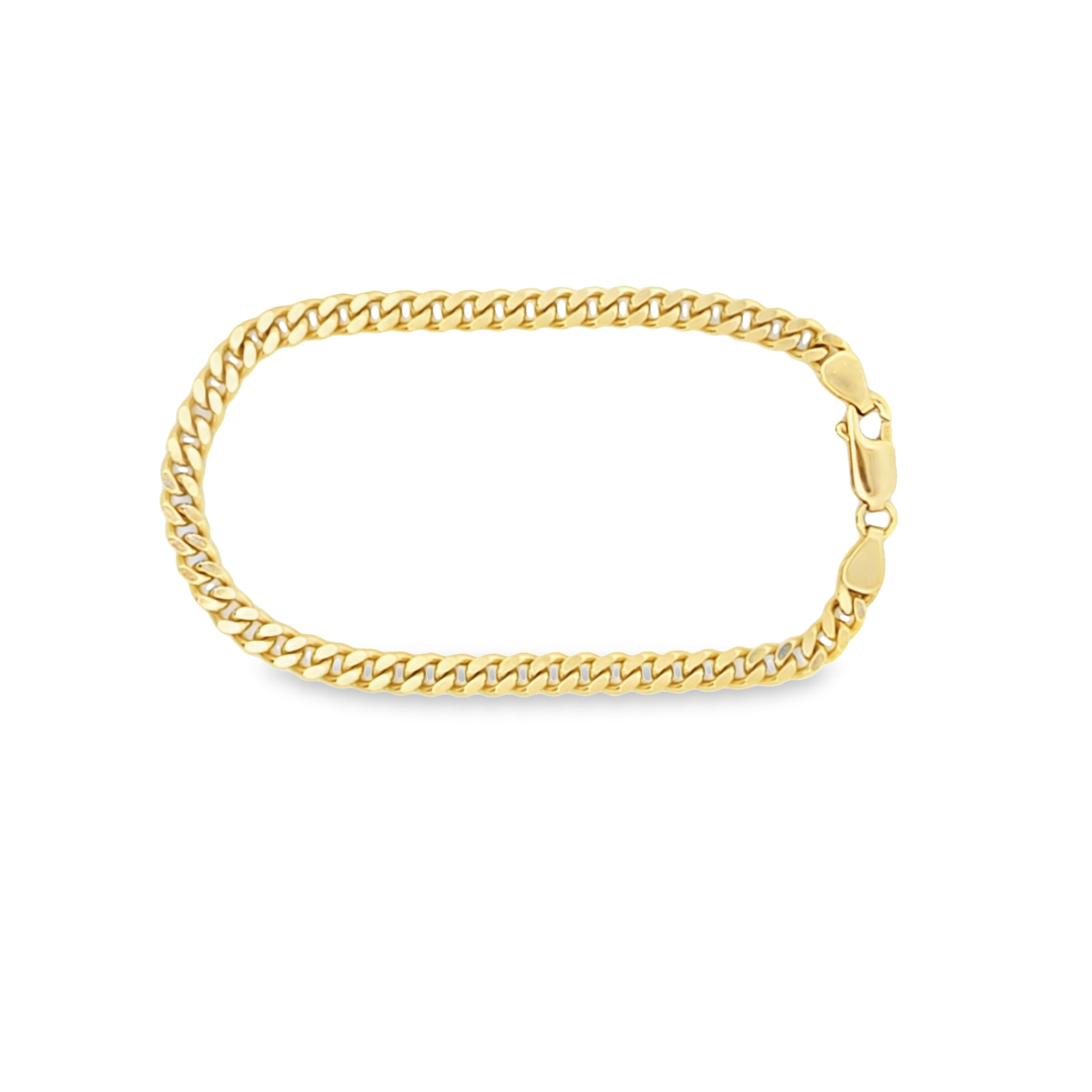 18K yellow gold Cuban chain bracelet with lobster clasp, 7 inches long, solid Miami link design