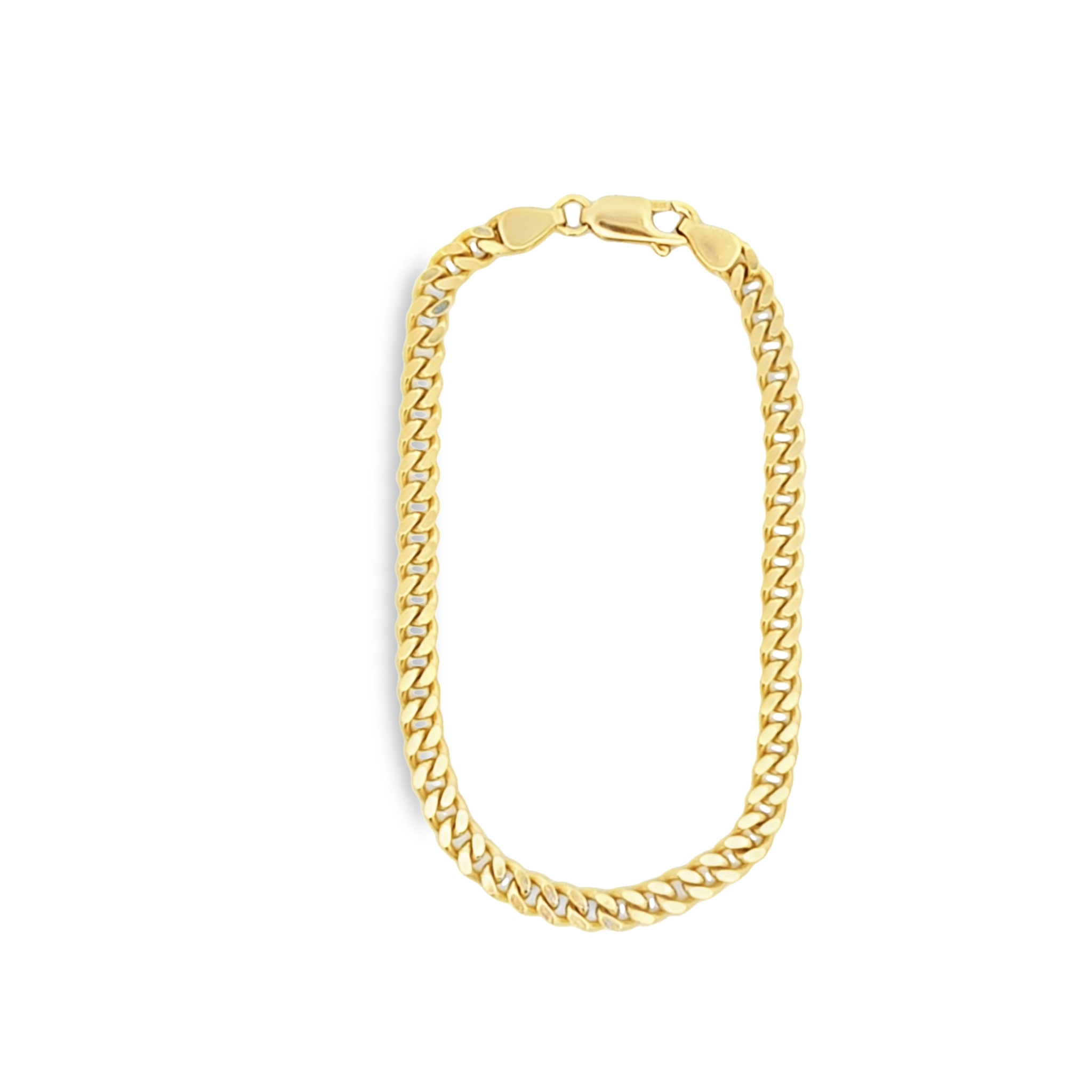 18K yellow gold Cuban Chain Bracelet with Miami link design and lobster clasp, 7-inch length, ready to ship