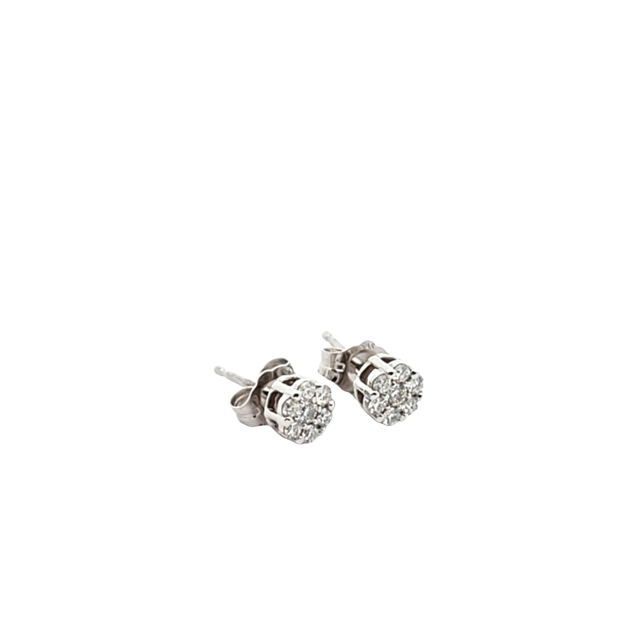 18k white gold diamond cluster earrings with FG VS1 natural diamonds stud design