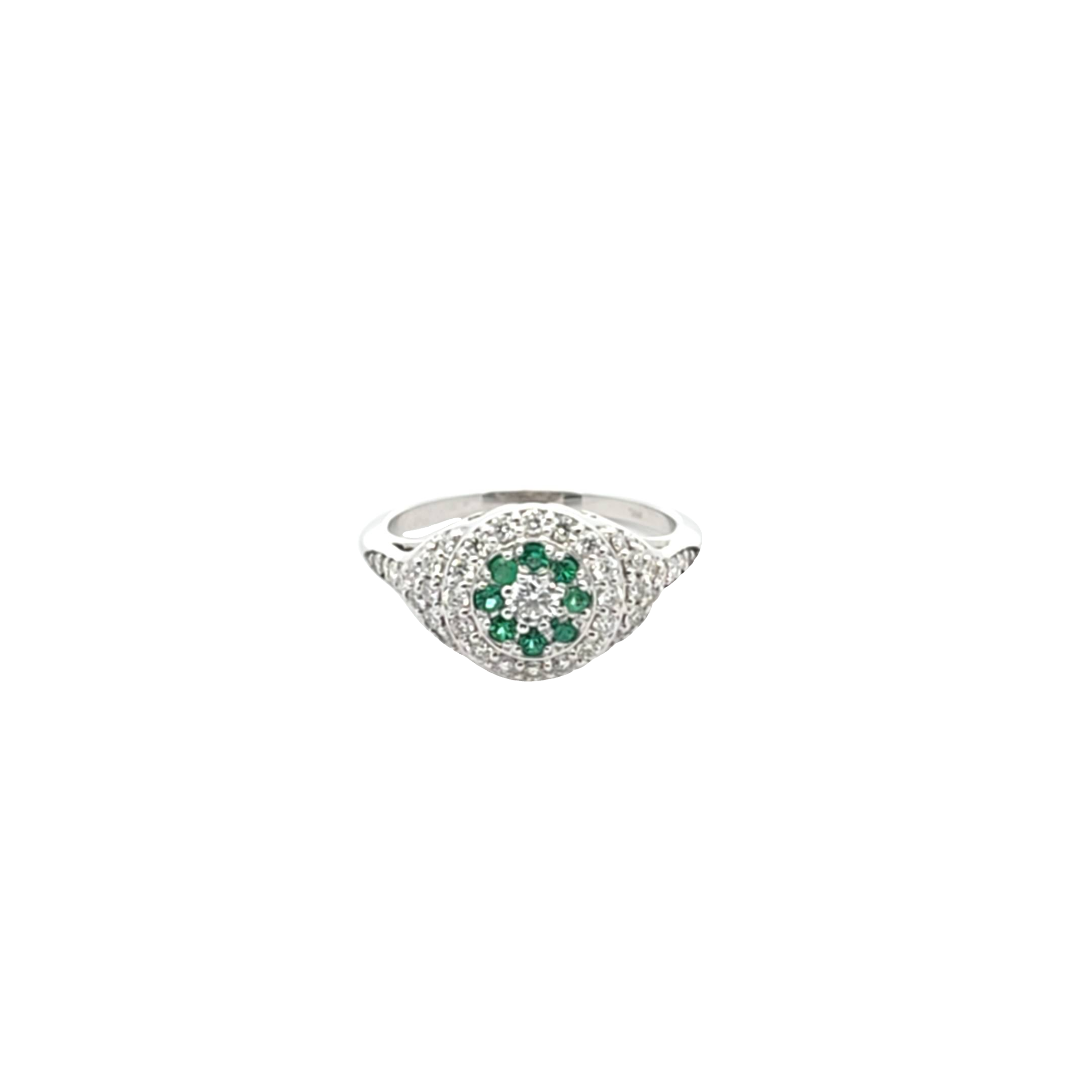 Gatsby Art Deco Ring in 18K white gold with diamonds and emeralds, vintage-inspired luxury design