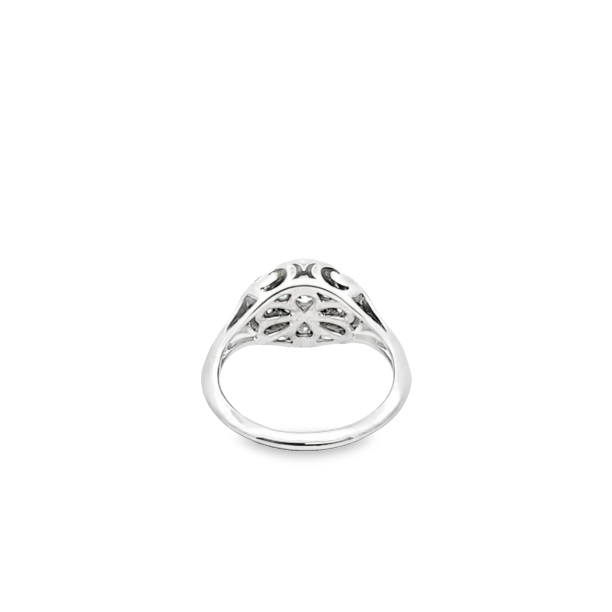 Gatsby Art Deco Ring in 18K white gold with geometric design and diamond accents viewed from side angle