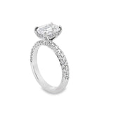 Aria Engagement Ring with 1.5ct emerald-cut diamond, platinum band, hidden halo and three-row pavé diamonds