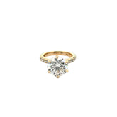 Classic engagement ring with 4.4ct brilliant-cut diamond in 18K yellow gold band adorned with natural diamonds