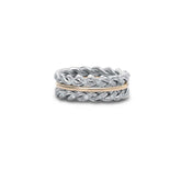 Braided two-toned band with platinum and 18K yellow gold featuring 0.55 carats diamonds and intricate design
