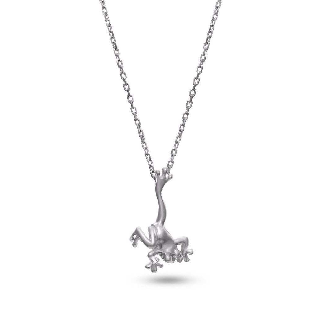 Leaping Frog necklace pendant in 18K gold on a delicate chain symbolizing wealth and good luck
