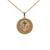 18K gold Zodiac Medallion necklace with lion sign and birthstone pendant on cable chain