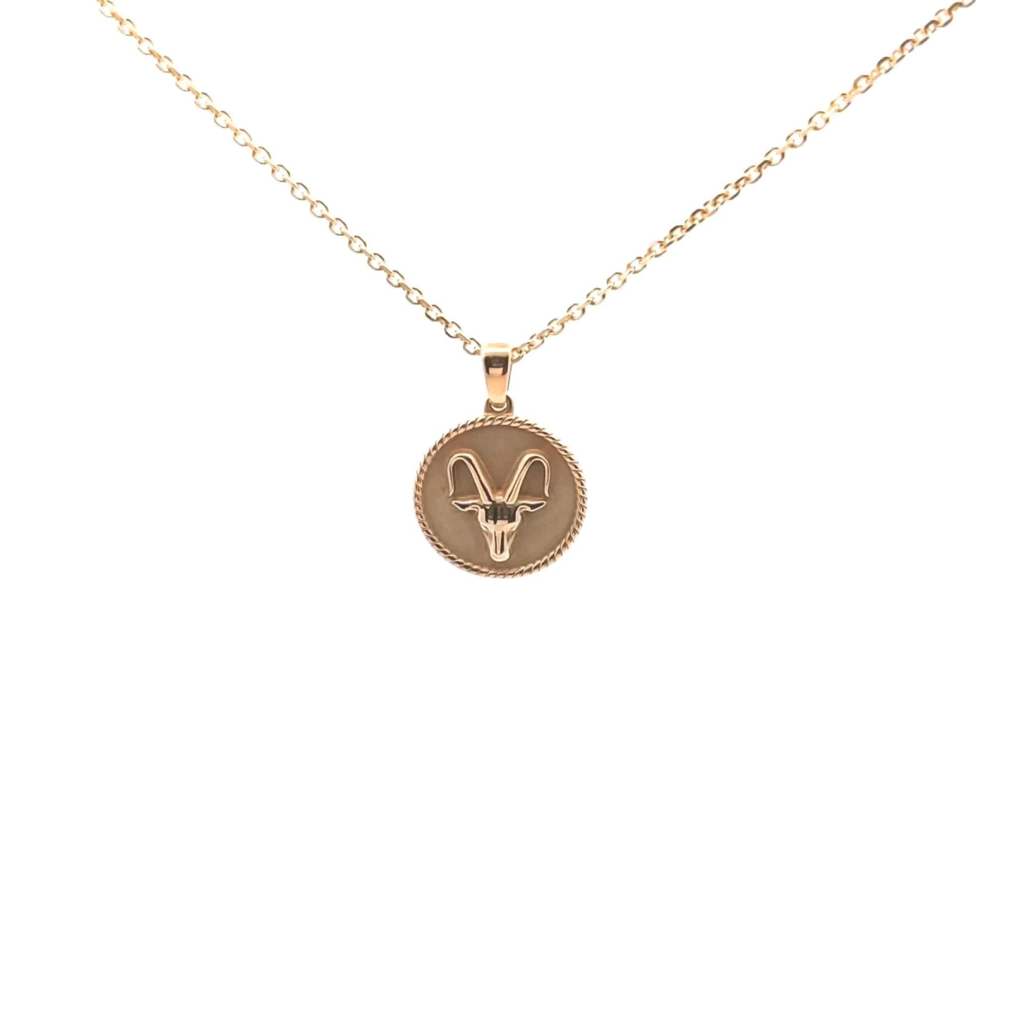 18K gold Zodiac Mini Medallion necklace with Aries symbol and 18-inch cable chain