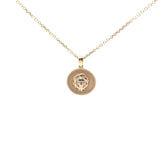 18K gold Zodiac Mini Medallion necklace with polished rope border and zodiac sign detailing on 18-inch cable chain