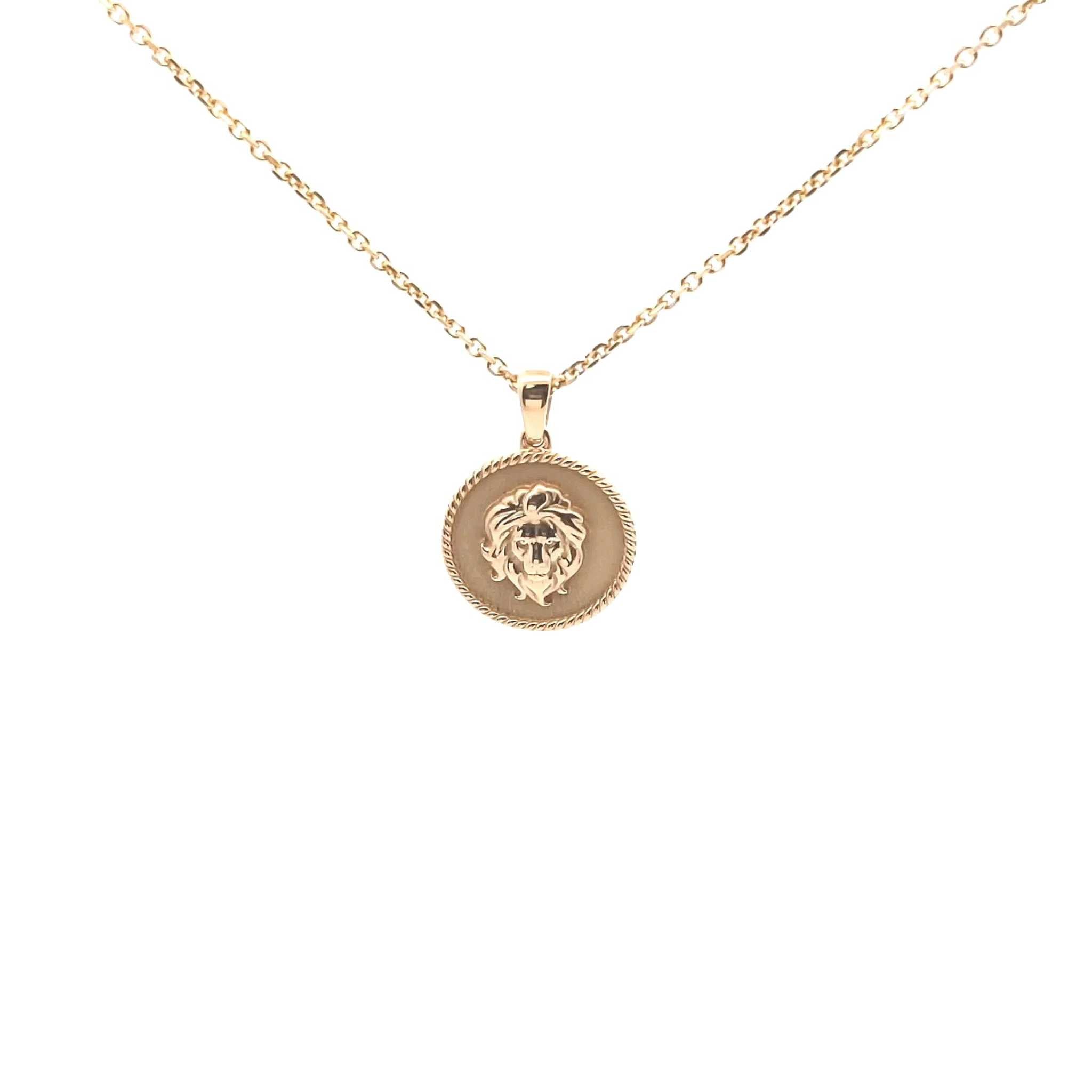 18K gold Zodiac Mini Medallion necklace with polished rope border and zodiac sign detailing on 18-inch cable chain