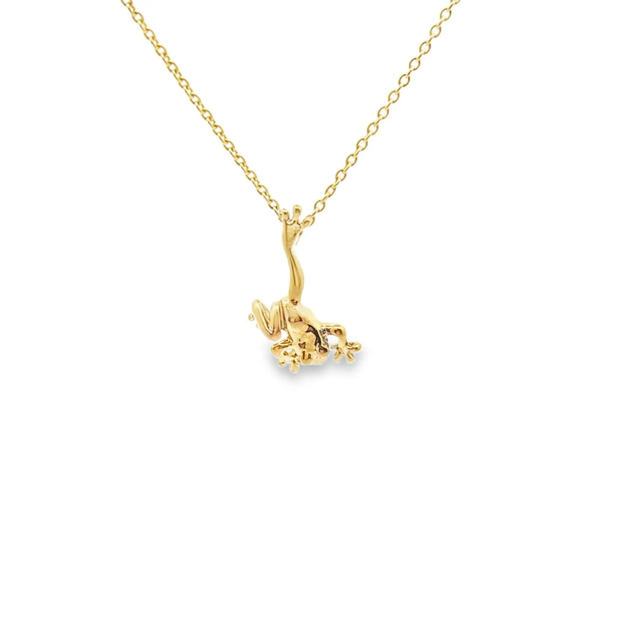 18K gold Leaping Frog Necklace on 16-inch cable chain symbolizing wealth and good luck