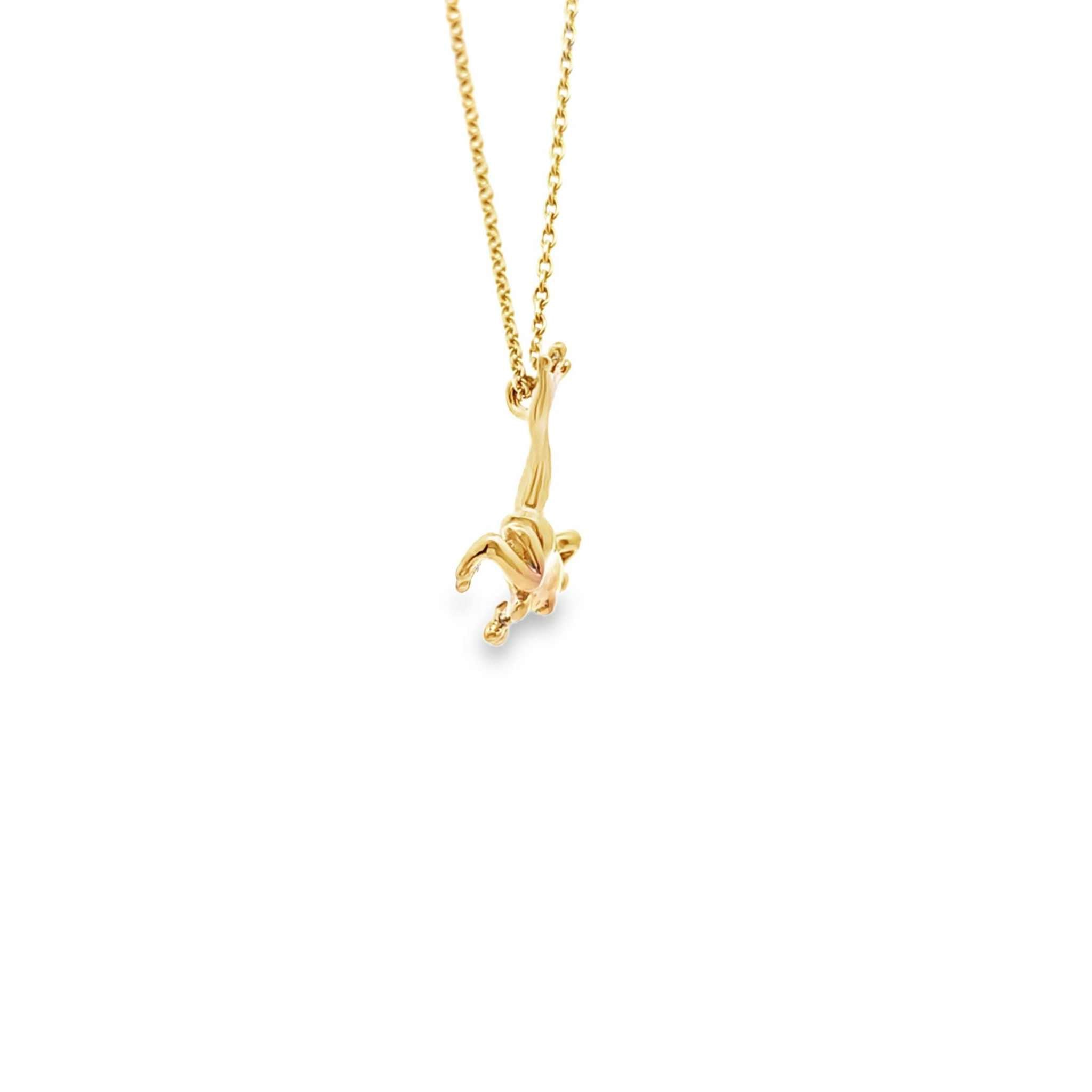 18K gold leaping frog pendant necklace on 16-inch cable chain symbolizing wealth and good luck