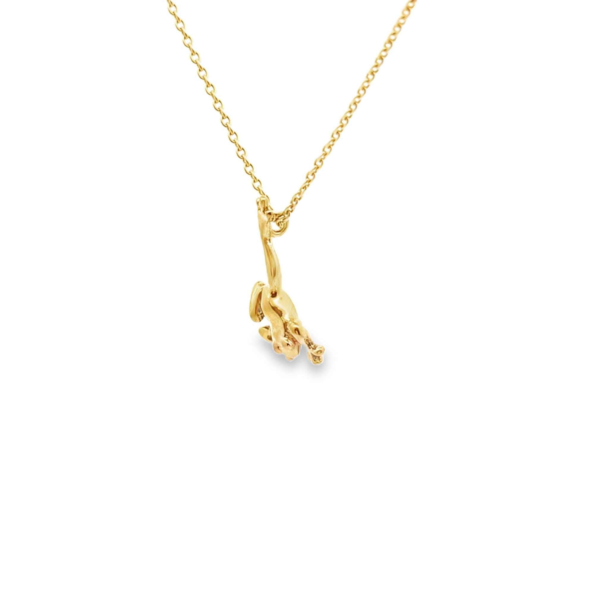 18K gold Leaping Frog necklace pendant on 16-inch cable chain symbolizing luck and abundance