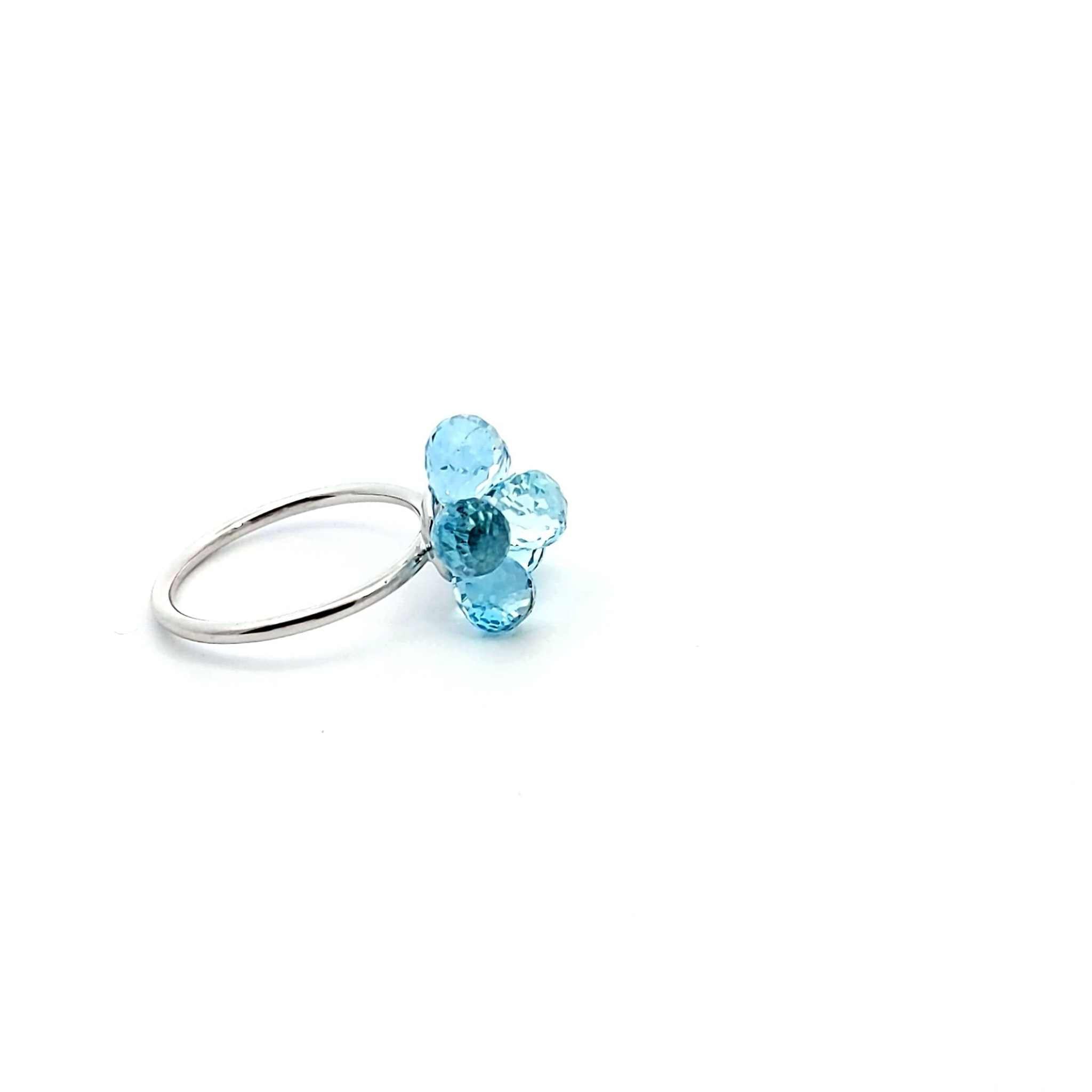 18K white gold Forget-Me-Not Ring with 6.25 carats aquamarine stones, floral design