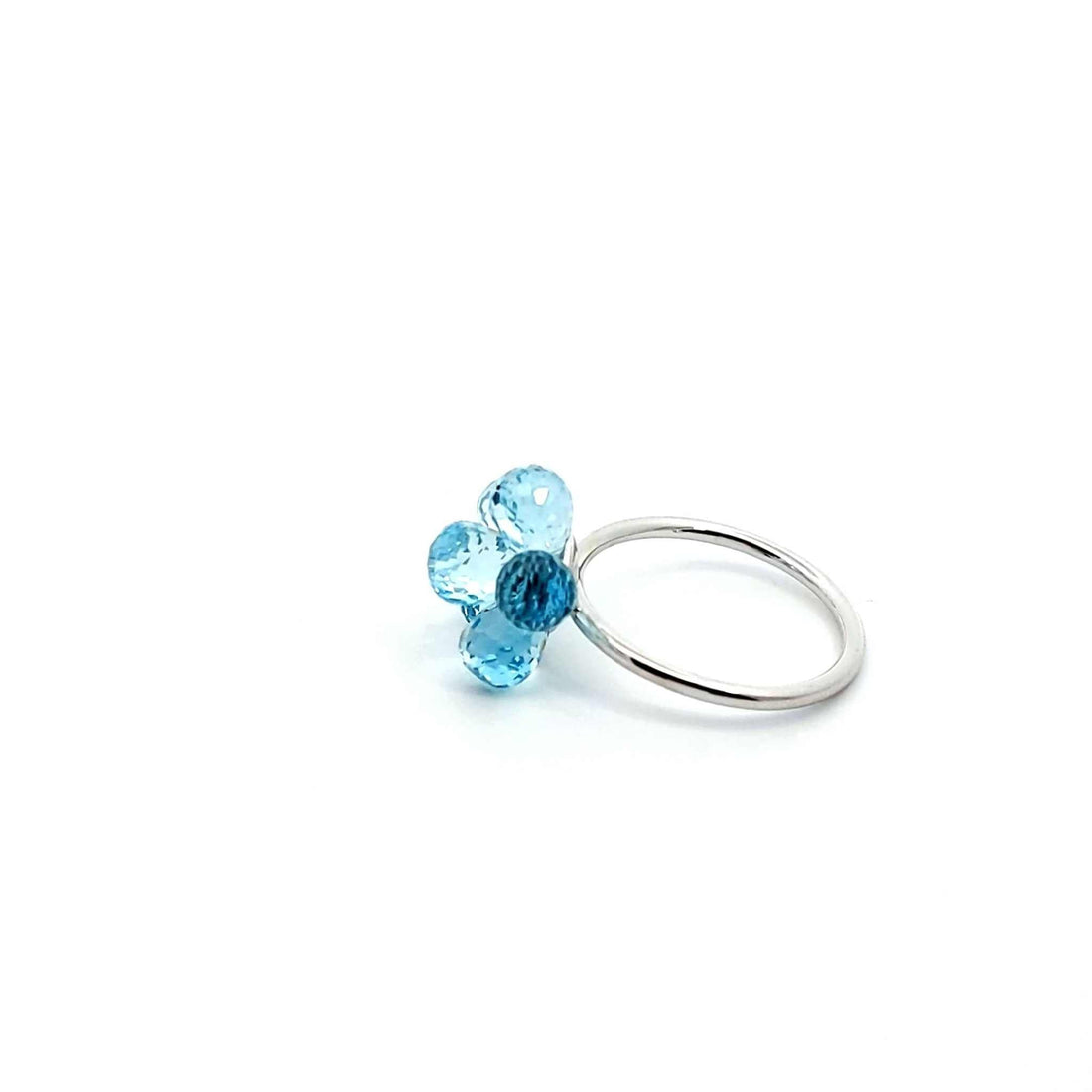 18K white gold Forget-Me-Not Ring with 6.25 carat Briolette-cut aquamarine stones