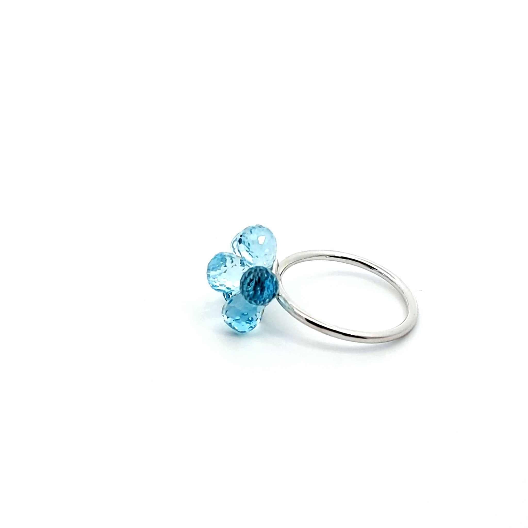 18K white gold Forget-Me-Not Ring with 6.25 carats aquamarine stones showcasing delicate flower design