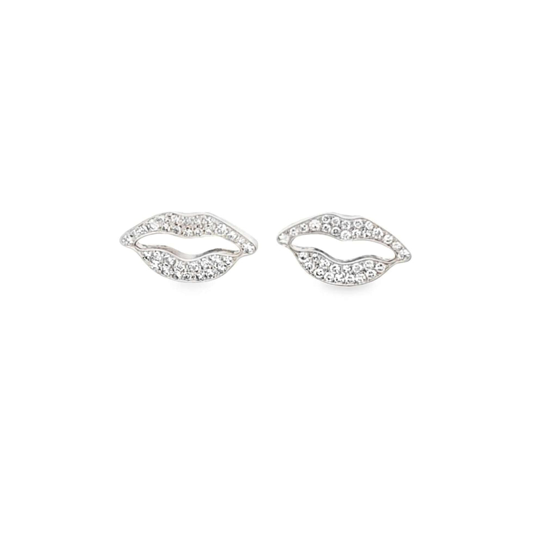 Silver Kiss Earrings shaped like lips, adorned with 0.35 carat VS1 diamonds, elegant and romantic jewelry accessory.