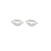 Silver Kiss Earrings shaped like lips, adorned with 0.35 carat VS1 diamonds, elegant and romantic jewelry accessory.