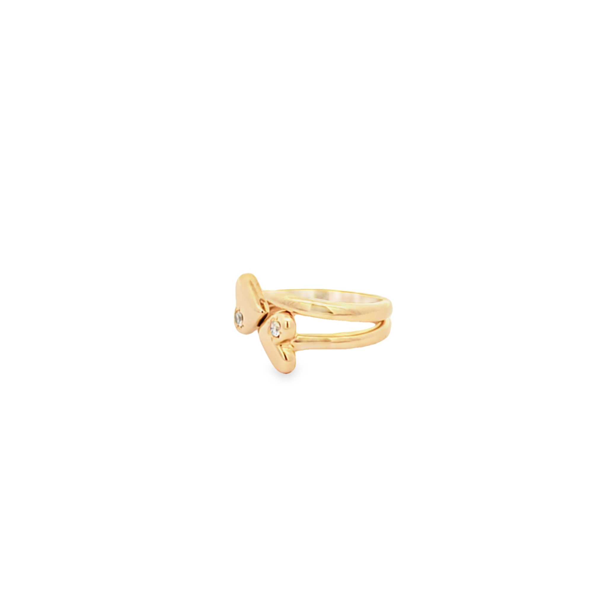 18K yellow gold Lover Rings with entwined hearts and VS1 natural diamonds, handcrafted in NYC