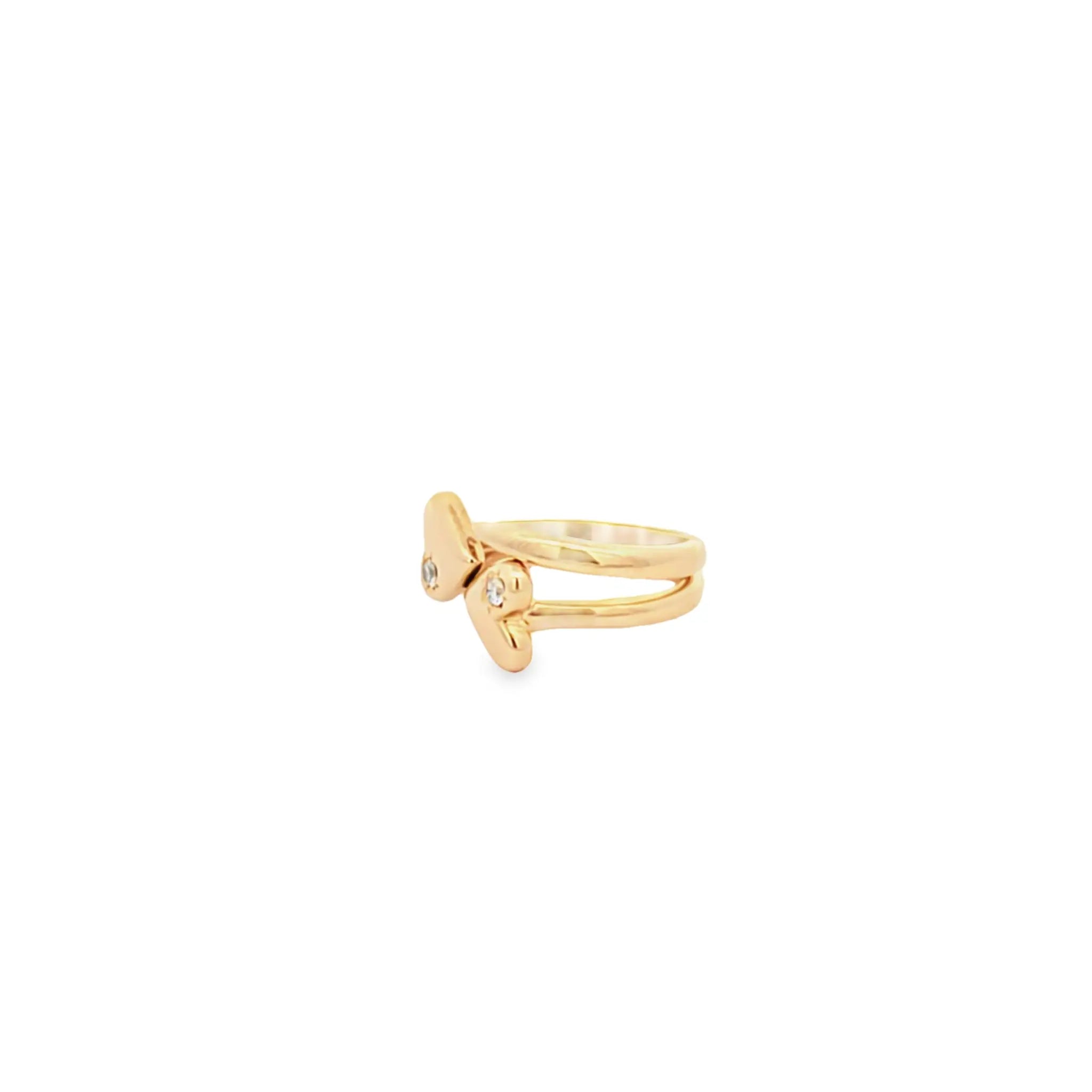 18K yellow gold Lover Rings with entwined hearts and 2.1mm VS1 natural diamonds, symbolizing eternal love and commitment