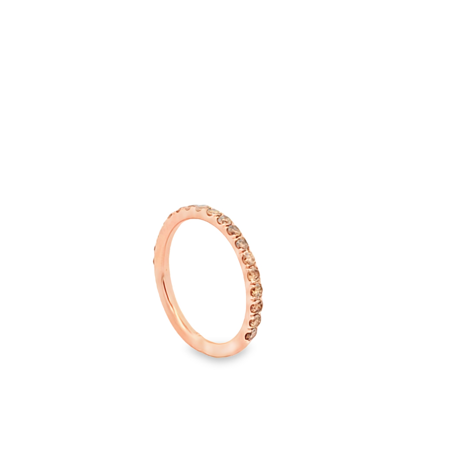 14K rose gold champagne diamond wedding band with 0.76 carats diamonds, 2.3mm width, size 6, elegant and radiant design
