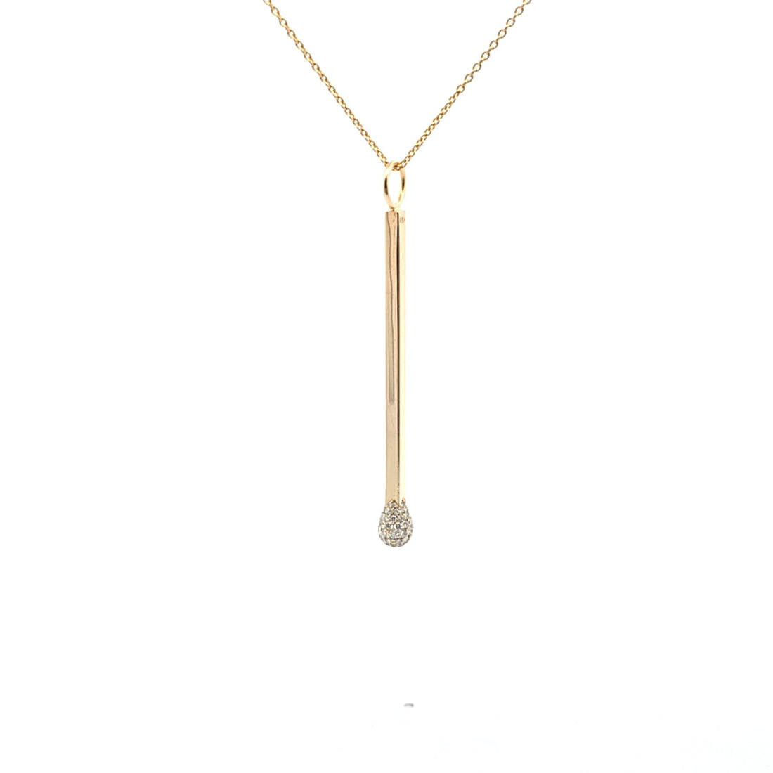 14k yellow gold matchstick necklace pendant with 0.51 carat pave diamonds on cable chain