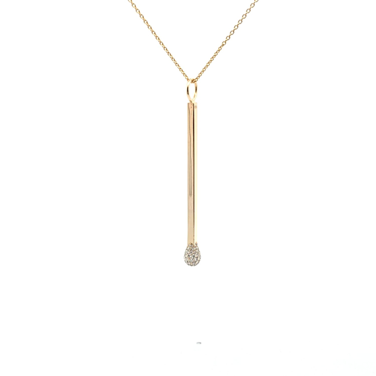 14k yellow gold matchstick necklace pendant with 0.51 carat pave diamonds on cable chain