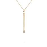 14k yellow gold matchstick necklace pendant with 0.51 carat pave diamonds on cable chain
