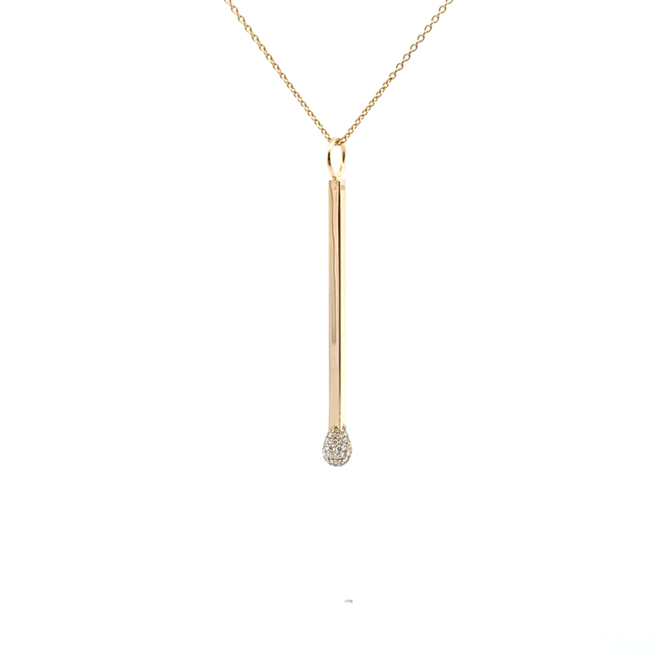 14k yellow gold matchstick necklace pendant with 0.51 carat pave diamonds on cable chain