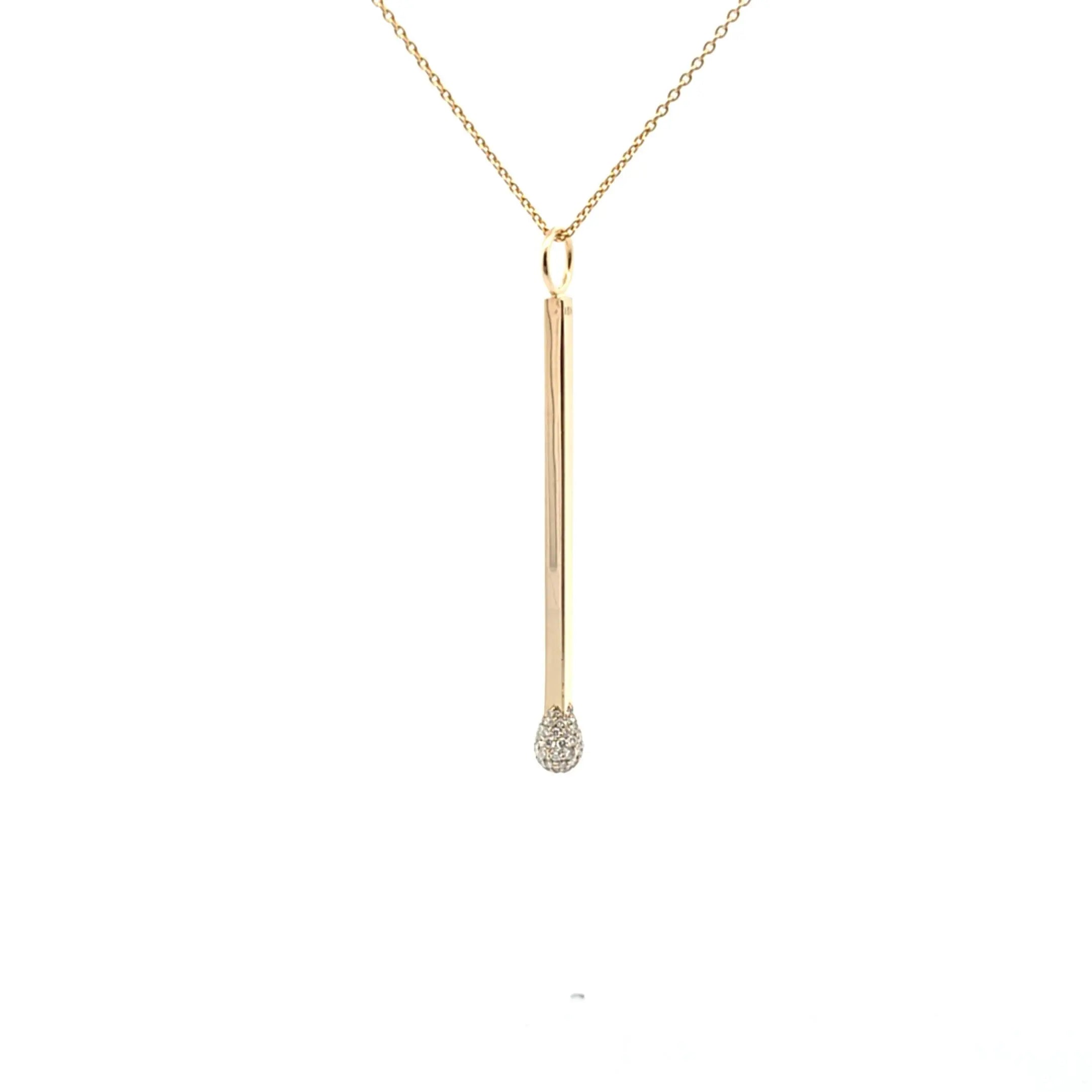 14k yellow gold Matchstick Necklace pendant with 0.51 carat diamonds on cable chain