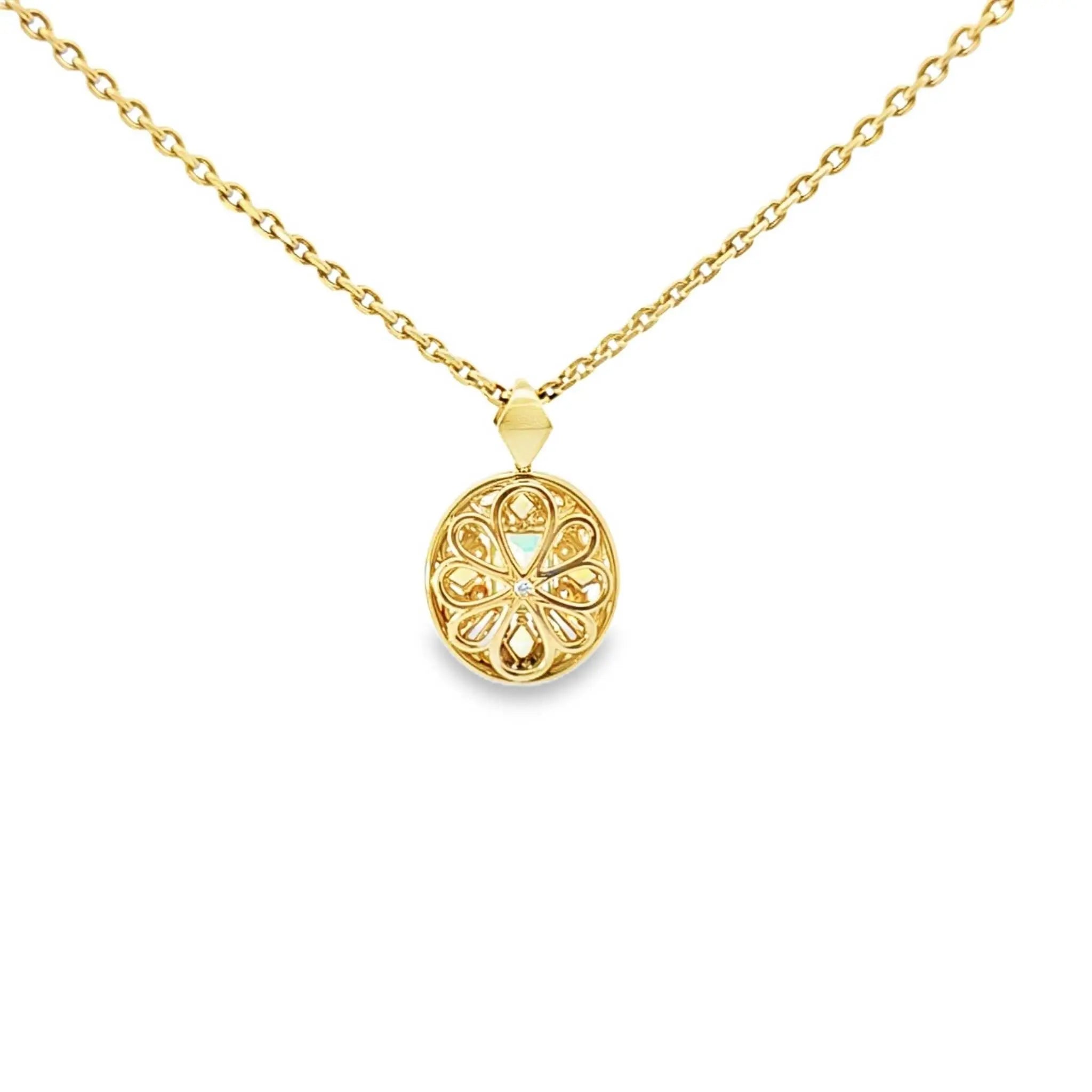 Zia Necklace with 1.59-carat emerald, yellow sapphires, VS diamonds, and 18K yellow gold chain