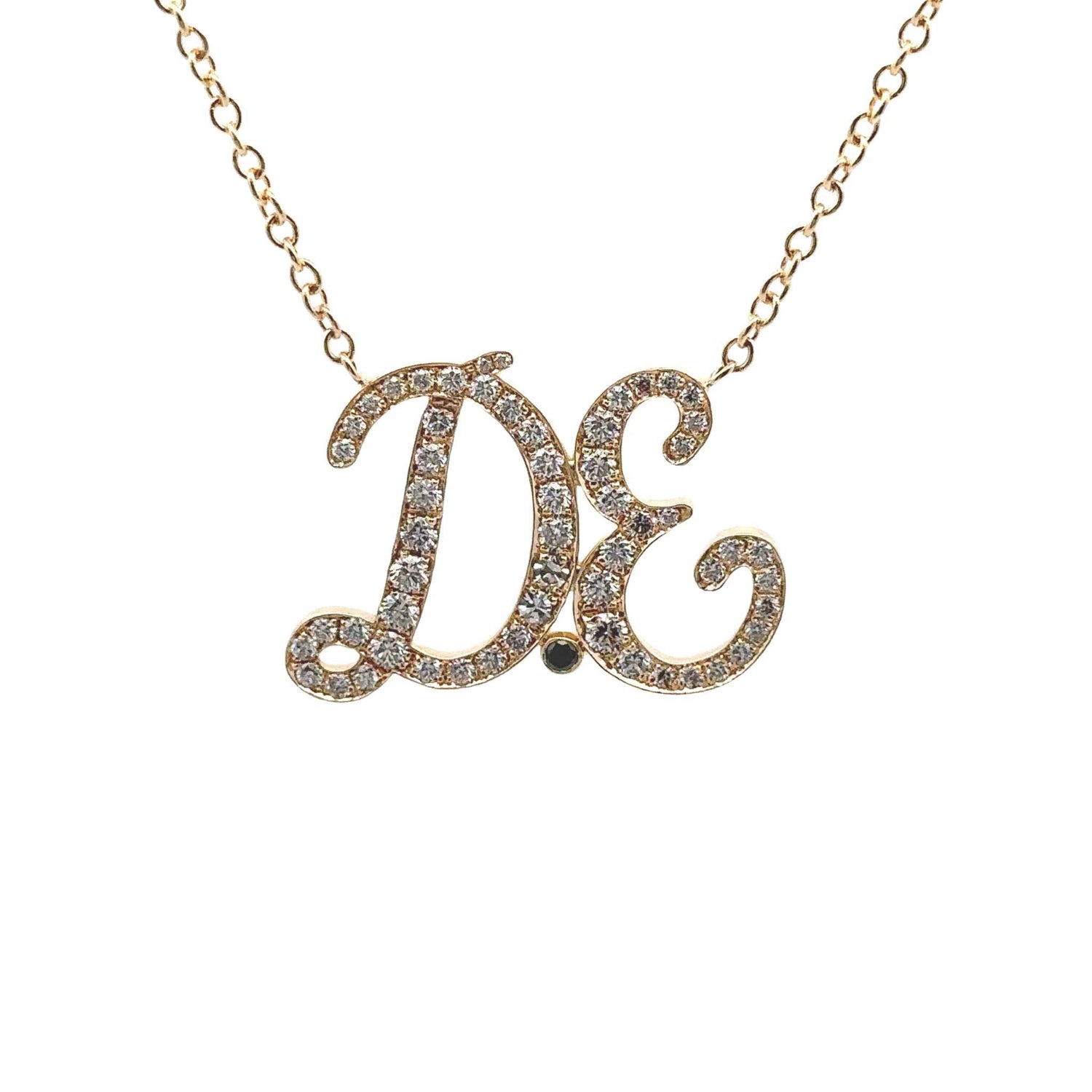 Diamond Initial Necklace in 18K gold with pavé diamonds on adjustable gold chain
