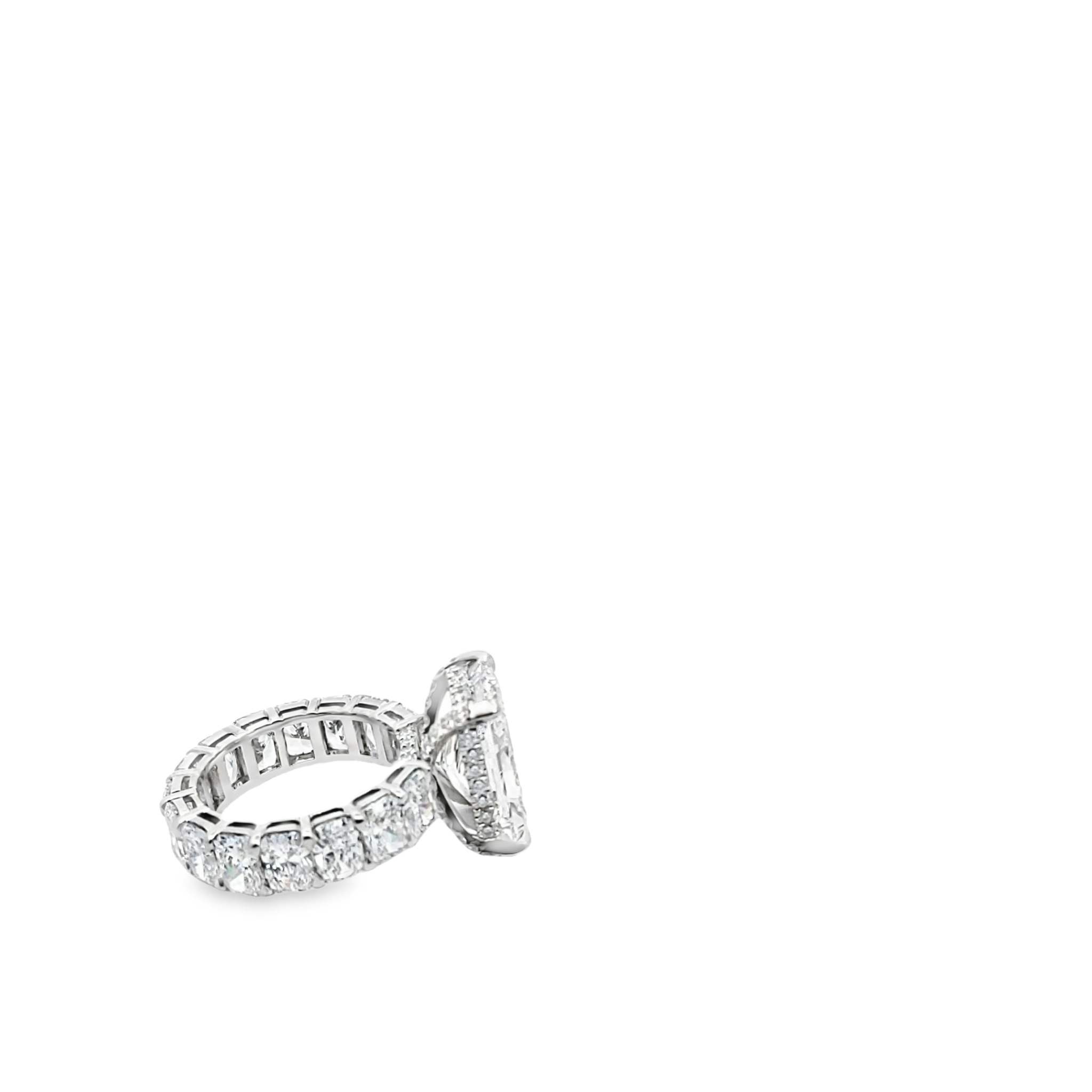 Aiden Engagement Ring with radiant-cut center diamond and infinity band of radiant diamonds in white gold