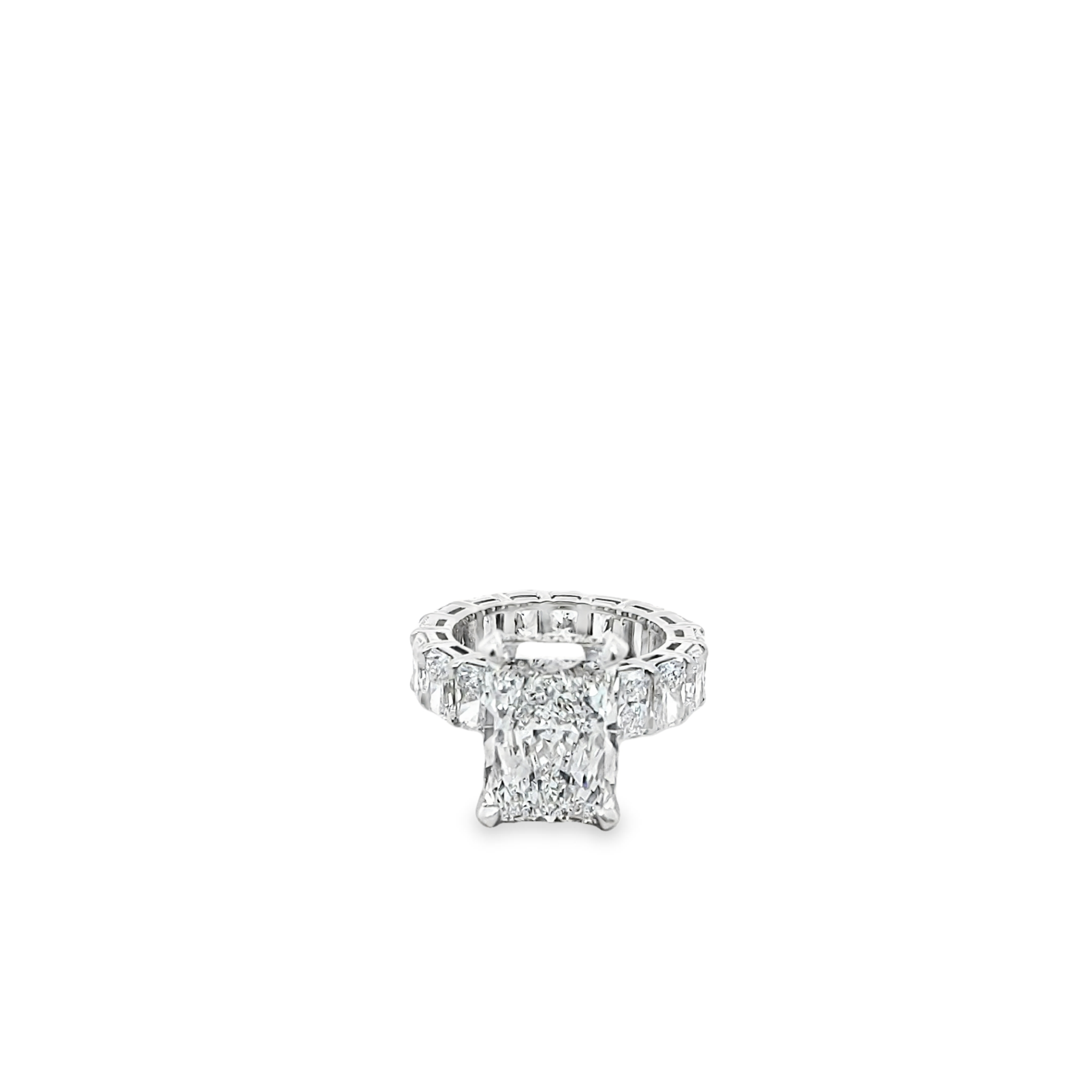Aiden Engagement Ring with radiant-cut center diamond and eternity band with hidden halo and 5-carat diamond sparkle