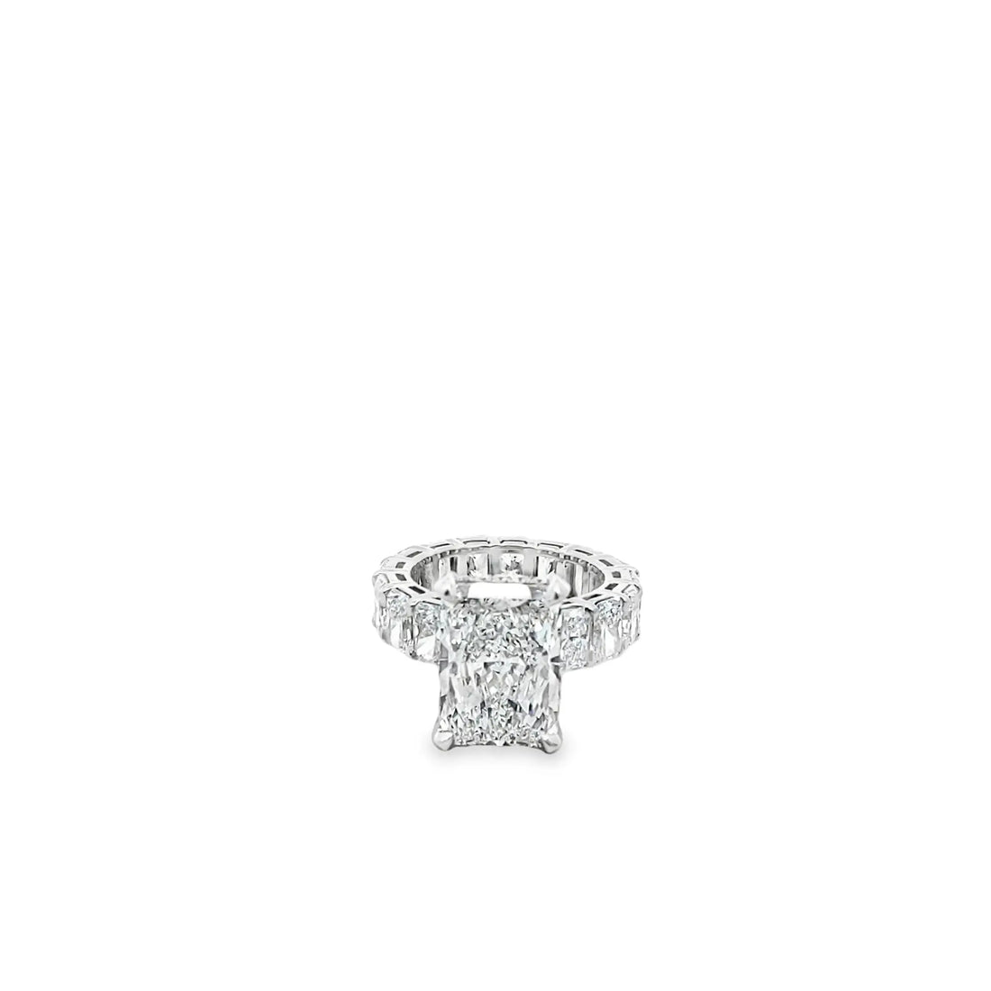 Aiden Engagement Ring with radiant-cut center diamond and eternity band with hidden halo and 5-carat diamond sparkle