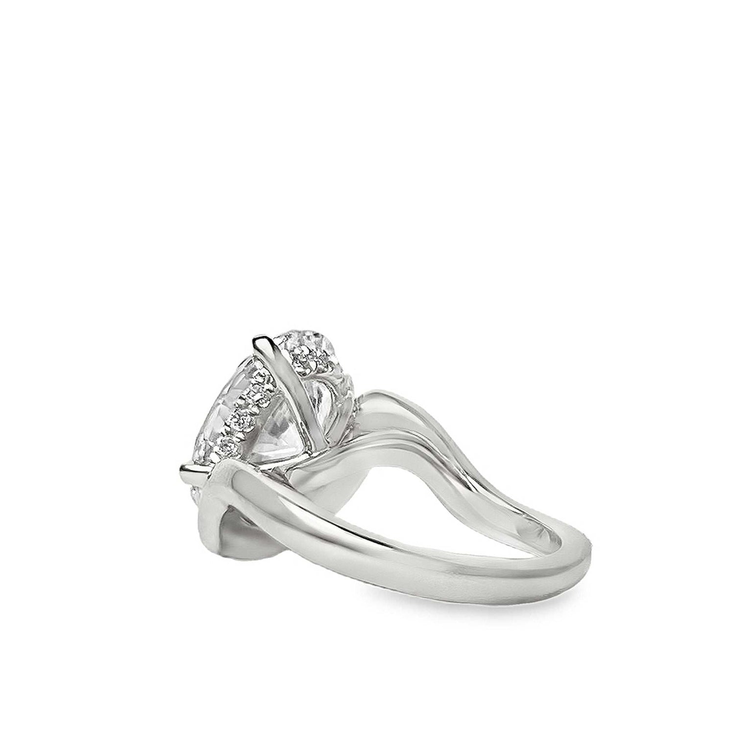 Lucia Engagement Ring with wave-like shank and hidden halo diamonds in white gold