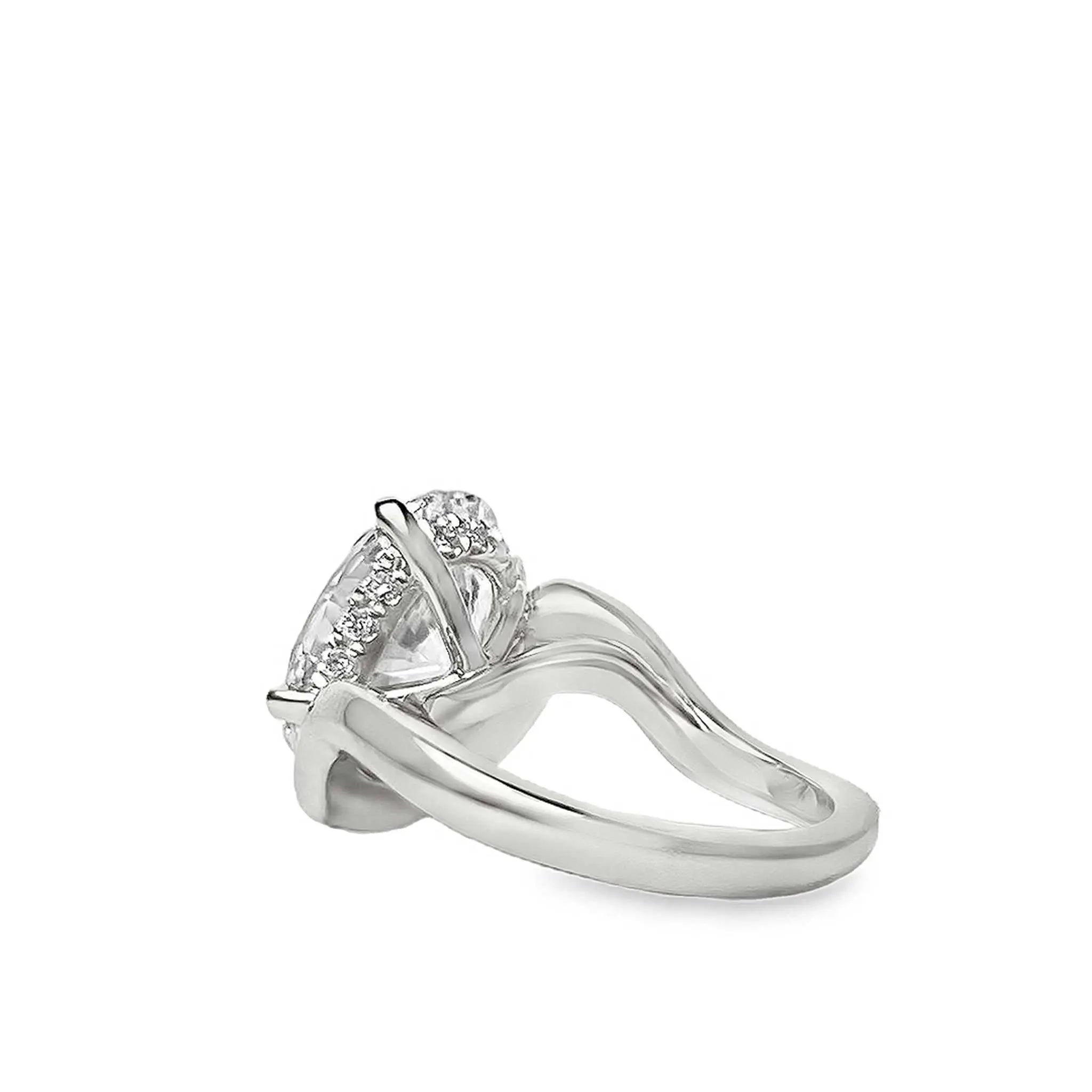 Lucia Engagement Ring with tilted diamond and hidden halo on wave-like shank