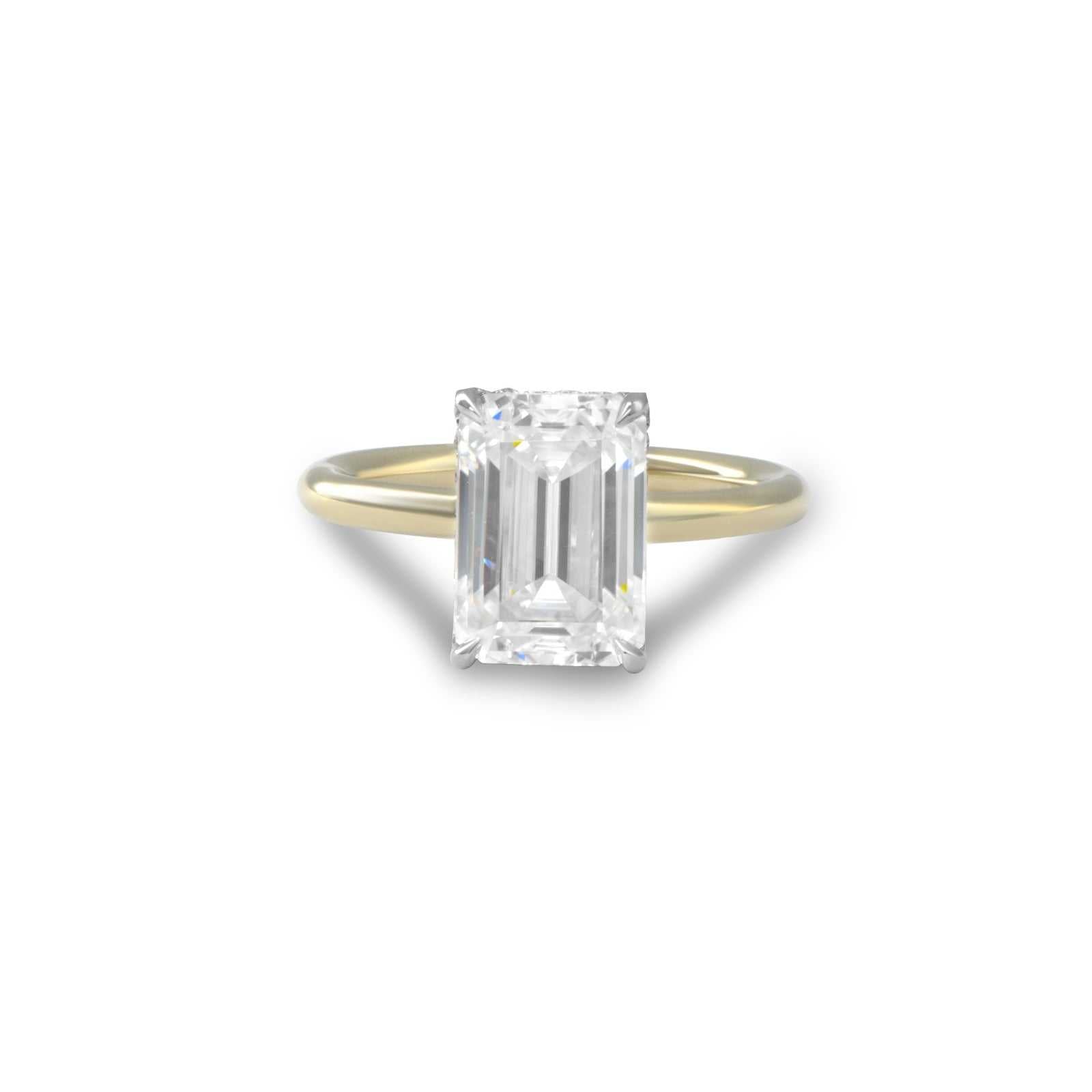 Mimi Hidden Halo Engagement Ring with radiant cut diamond and sleek band