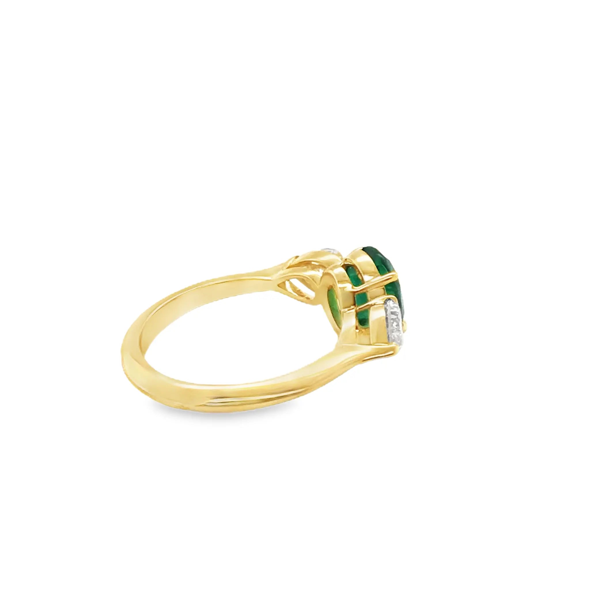 Sofia engagement ring featuring 1.8-carat emerald center stone and diamond accents in 18K yellow gold
