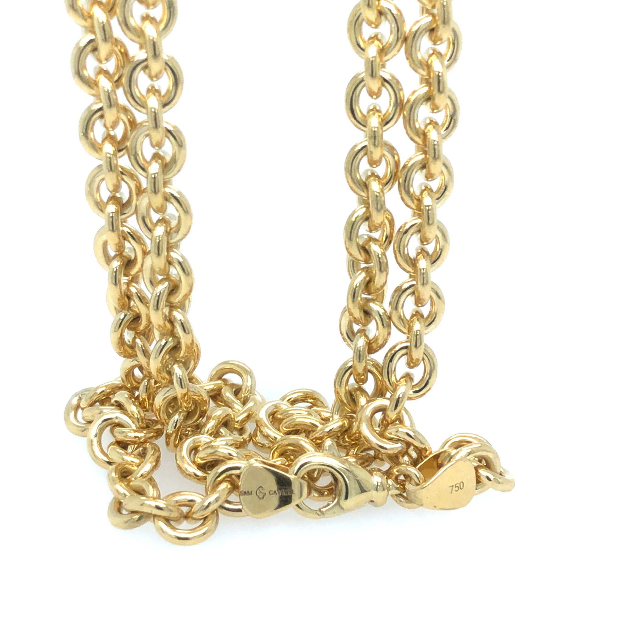 Handcrafted 18K solid yellow gold Cable Chain with lobster clasp, 25 inches long and 5.2mm wide, polished finish