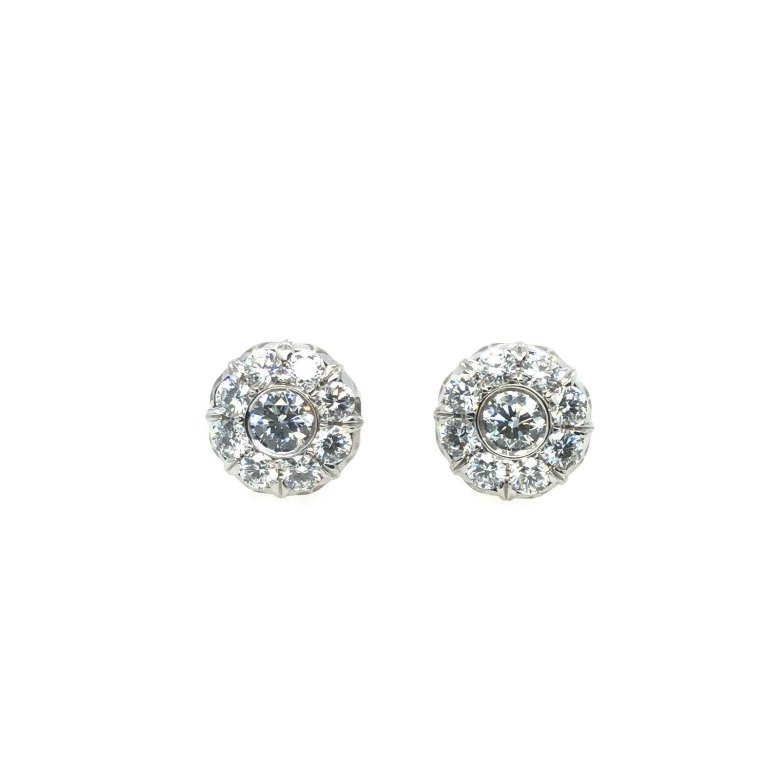 Moriah Diamond Earrings with 3.08ct lab-grown F VVS1 diamonds in halo design set in white gold