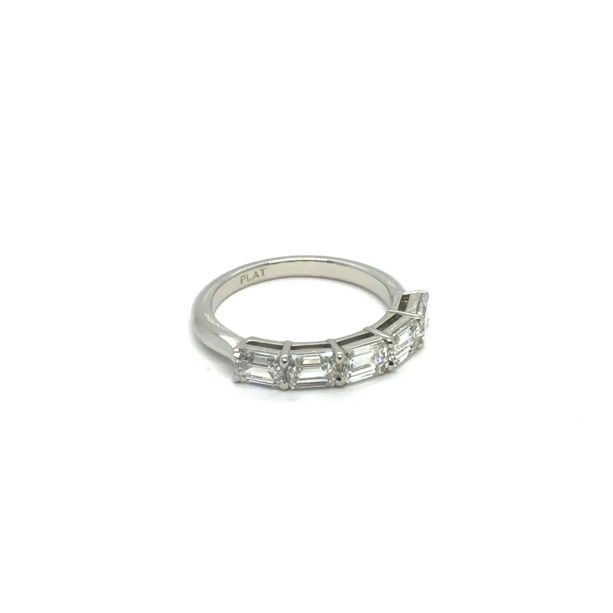 Delilah 5 Stone Anniversary Band platinum ring with emerald cut diamonds size 7