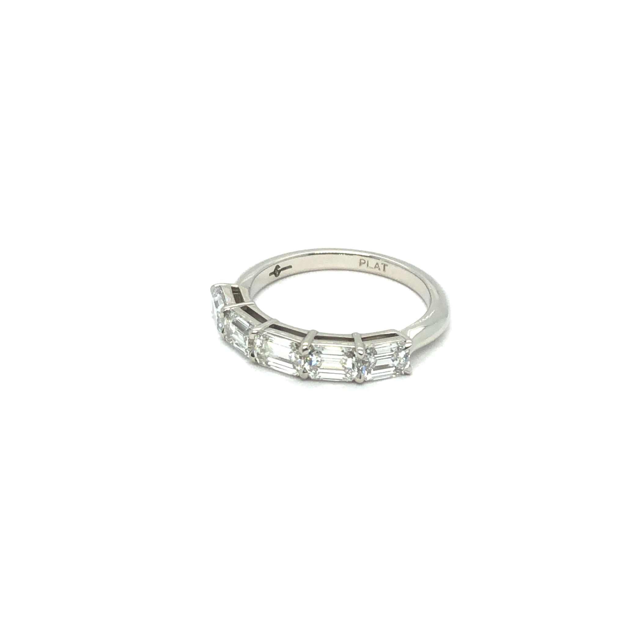 Delilah 5 Stone Anniversary Band platinum ring with five emerald cut diamonds