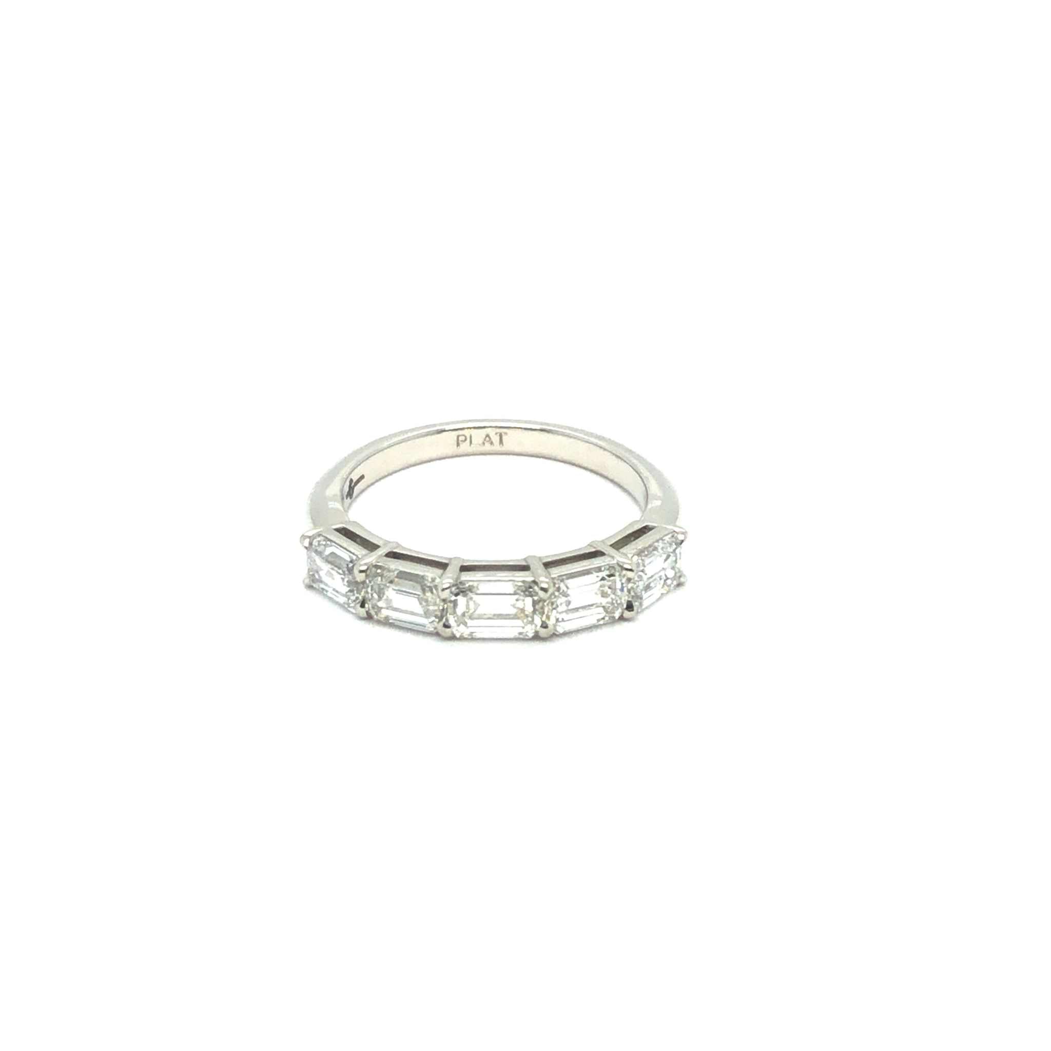 Delilah 5 Stone Anniversary Band platinum ring with emerald cut diamonds
