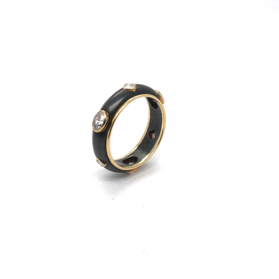 Micah Wedding Band black and gold ring with VS diamonds elegant polished finish size 6.25